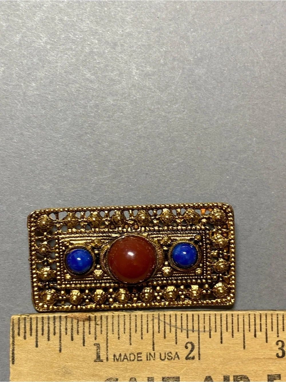 Vintage rectangle brass fake stone brooch pin